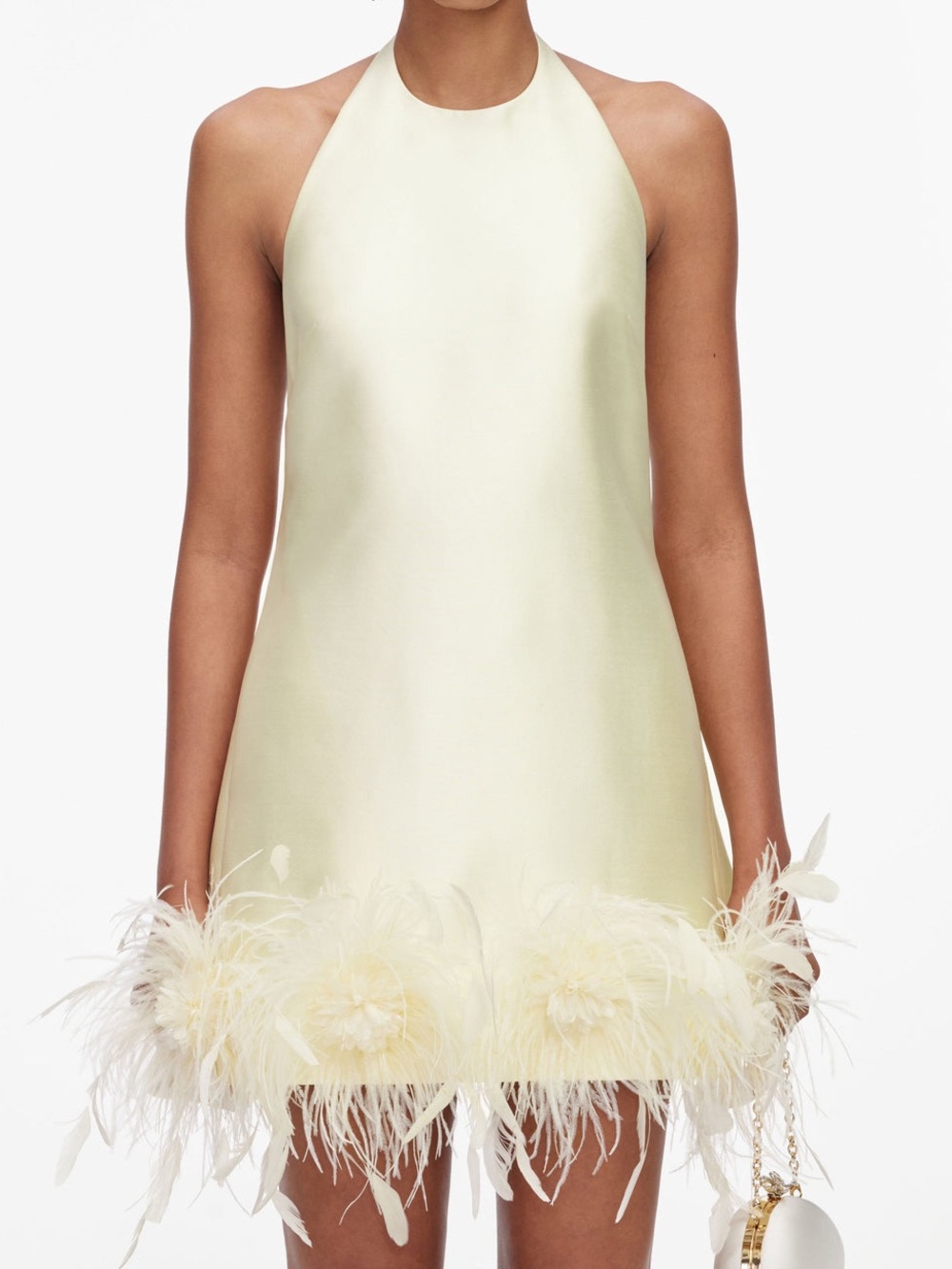 NWOT Self-Portrait YELLOW TAFFETA FEATHER TRIM MINI DRESS - Picture 4 of 9
